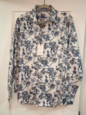 Robert Graham Mcgowan Blue White Floral Long Sleeve Shirt New W Tag $198